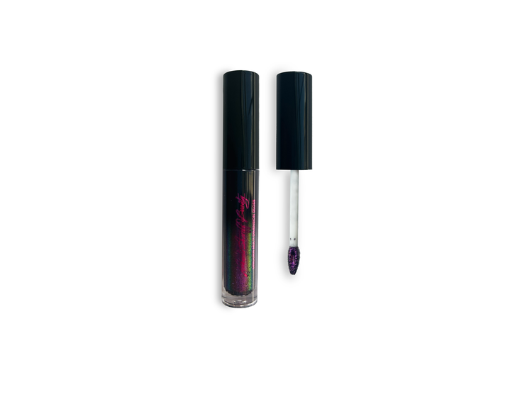 Iridescent glitter lip gloss with applicator.
