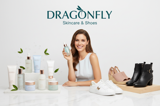 HELP ME GENERATE BANNER FOR SKIN CARE AND SHOES ADD THE NAME OF THE STORE MAKE IT PROFESSIONAL AND EYECATCHING ADD REAL HUMAN BEING TO IT ADD THE PRODUCT INSIDE THE STORE TO IT