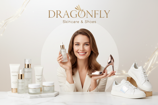 HELP ME GENERATE BANNER FOR SKIN CARE AND SHOES ADD THE NAME OF THE STORE MAKE IT PROFESSIONAL AND EYECATCHING ADD REAL HUMAN BEING TO IT ADD THE PRODUCT INSIDE THE STORE TO IT